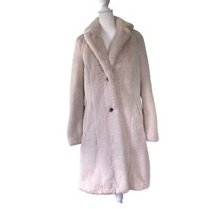 Calvin Klein Faux Fur Ivory Mid-Length‎ Coat with Gold Accent Buttons (Size S)